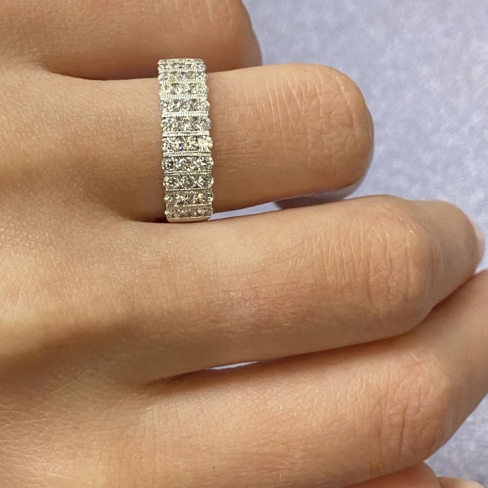 Diamond Channel Set Milgrain Wedding Band Ring 18K White Gold 1.05cttw Size 7